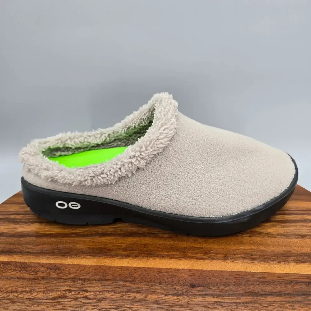 Oofos Oocoozie Shoes Mens 11 Beige Sherpa Slip On Comfort Sport Recovery Mules